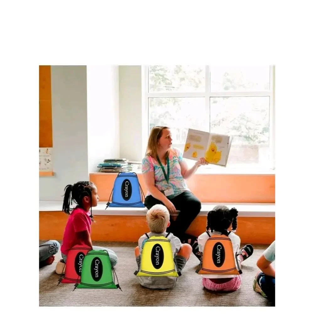 12 PCS Back to School Gift Bags Crayon Drawstring String Bags Backpack Preschool